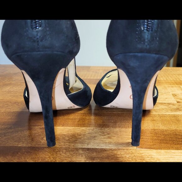USED Women's Jessica Simpson Wynnley Black Lux Suede Strappy Stiletto Heels 8.5M - Picture 13 of 16